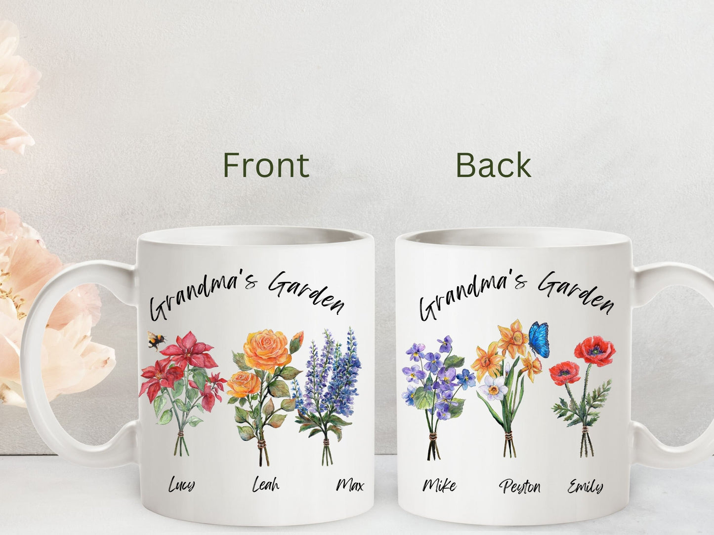 Grandma Garden Birth Flower Mug: Personalized Floral Gift