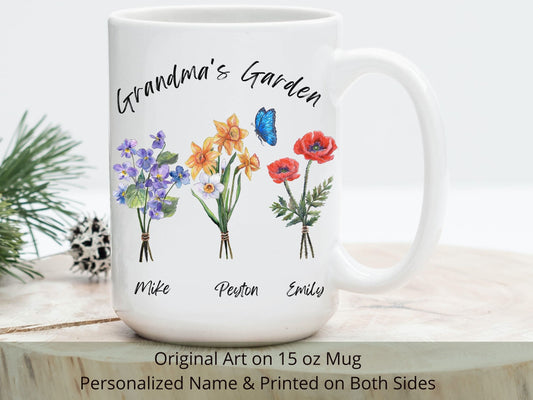 Grandma Garden Birth Flower Mug: Personalized Floral Gift