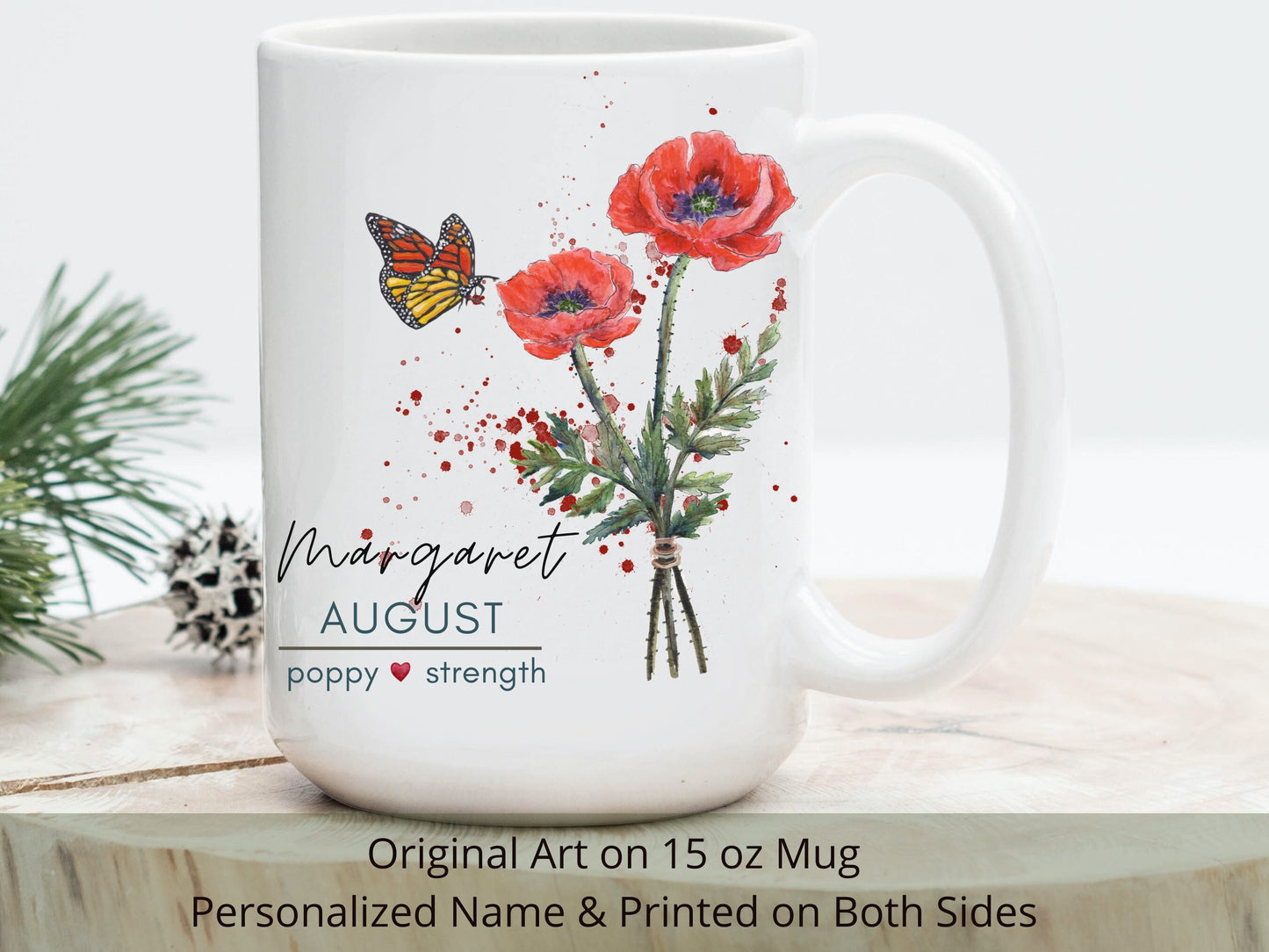 Personalized September Birth Flower Mug: Aster Floral Art