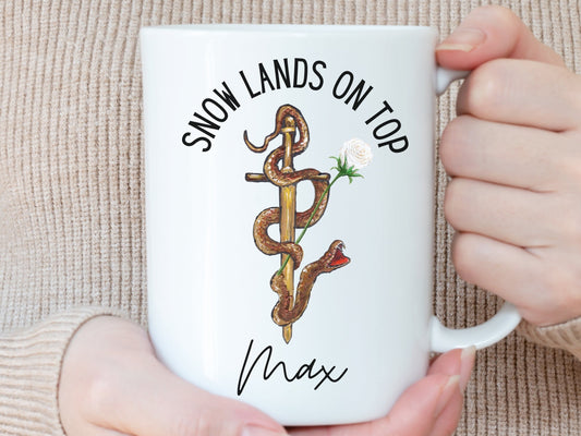 Snow Lands on Top Mug, Snake Mug, The Hunger Games, President Snow, Coriolanus Snow, Snake and Rose Mug, Custom Name Mug, White Rose Mug
