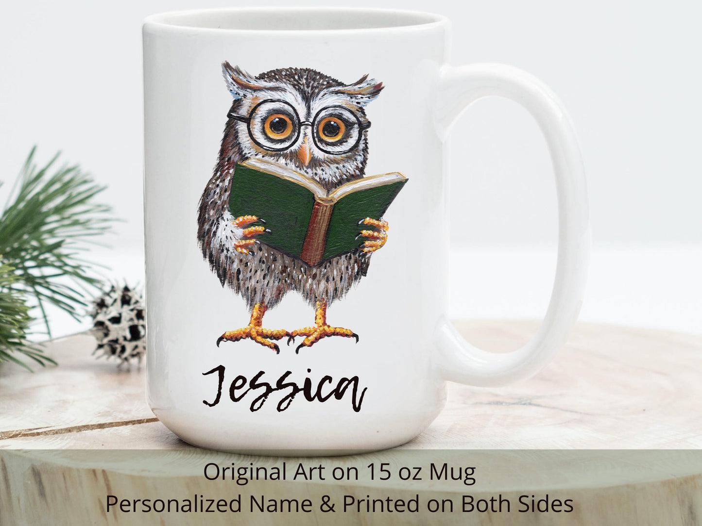 Personalized Owl Reading Book Mug, Custom Name Gift