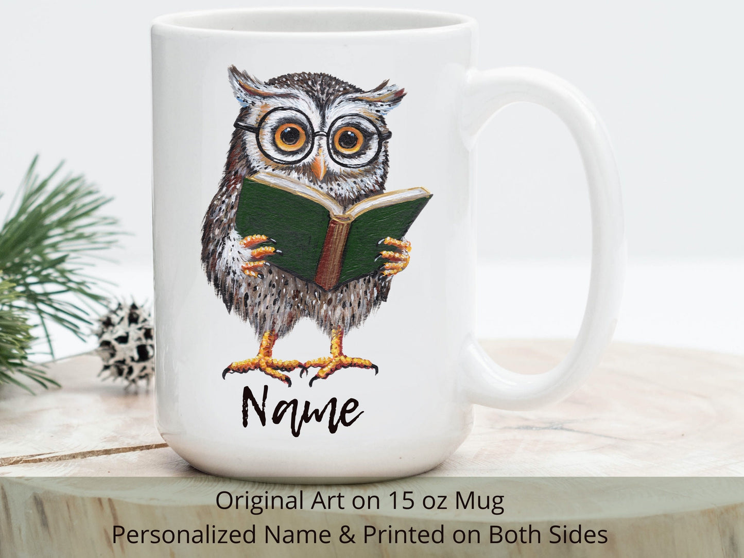 Personalized Owl Reading Book Mug, Custom Name Gift