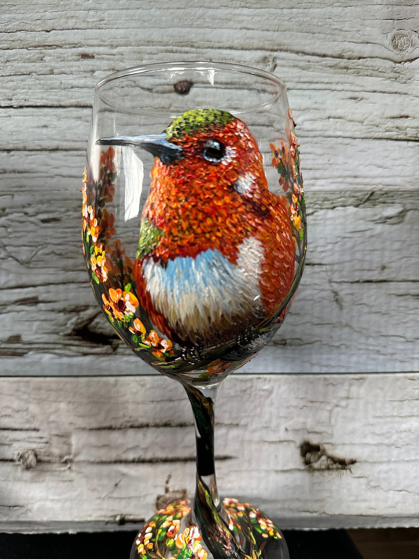 Hand-Painted Rufous Hummingbird Wine Glass: Bird Lover Gift