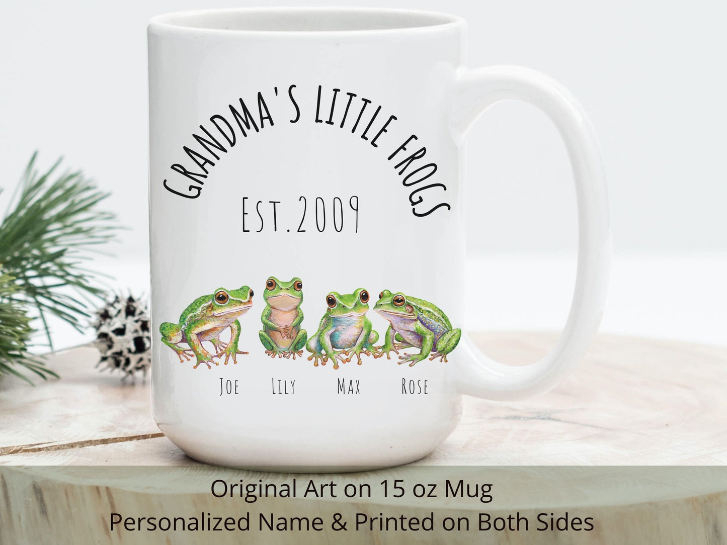 Personalized Grandma's Frog Family Mug: Original Art