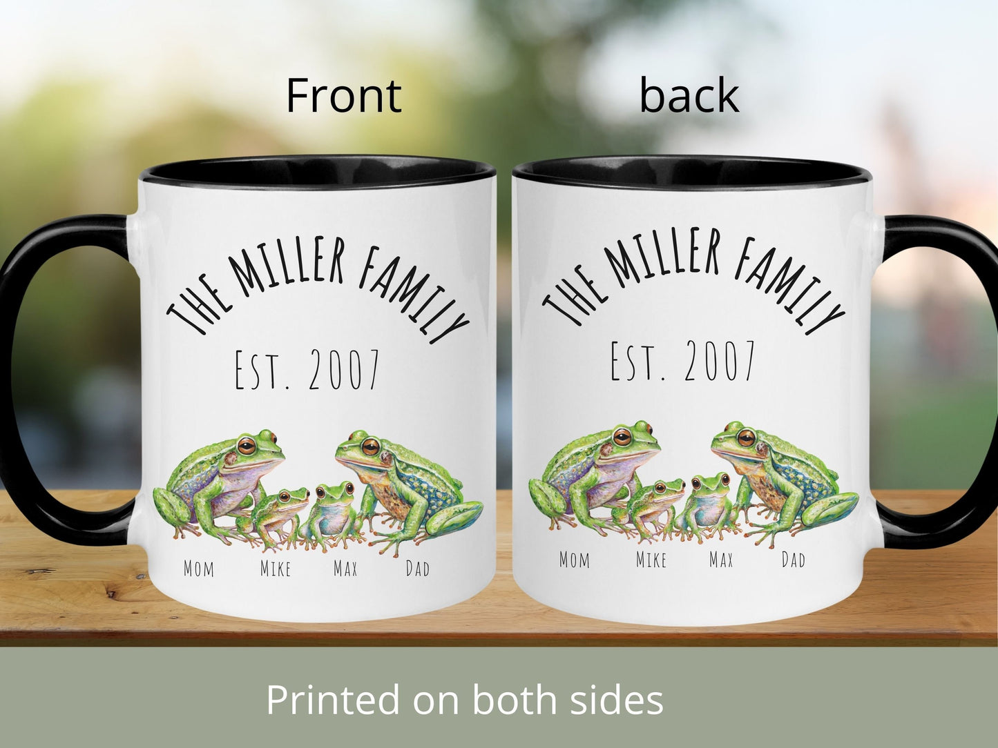 Personalized Frog Family Mug: Original Frog Art, Custom Names