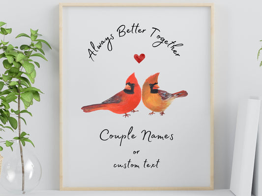 Personalized cardinal couple Christmas print with names