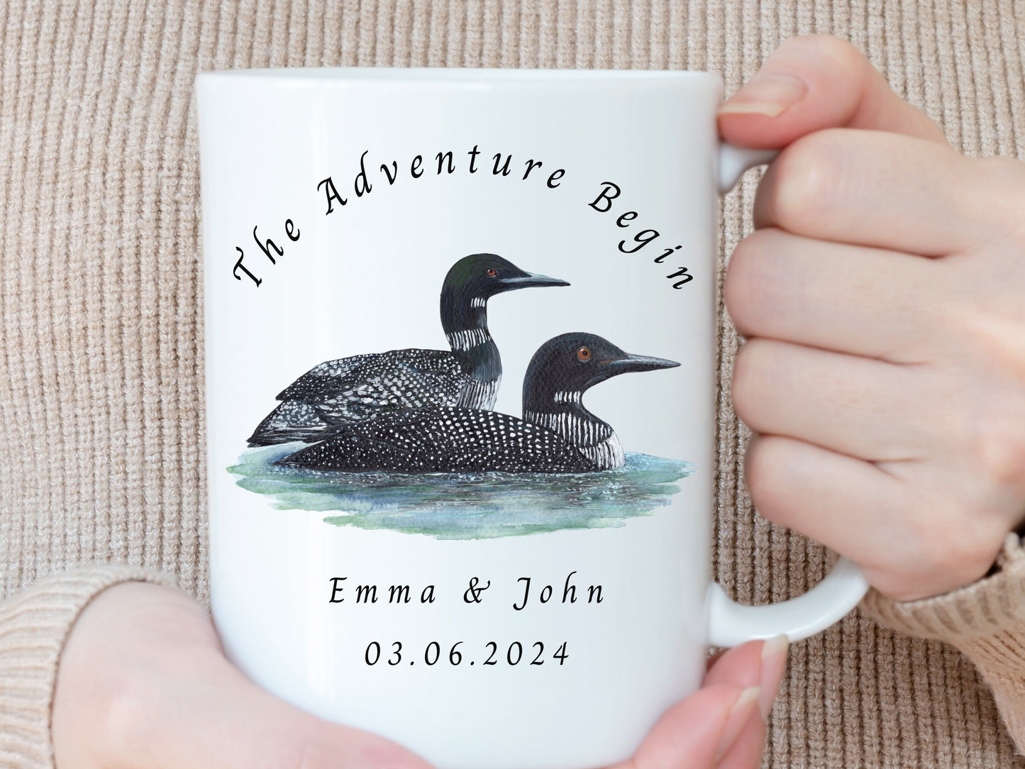 Personalized Loon Couple Coffee Mug: Wedding Engagement Gift