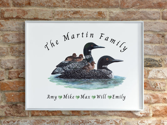 Personalized Loon Family Art Print