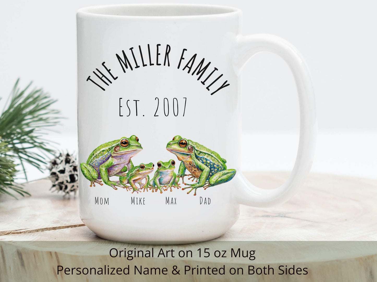 Personalized Frog Family Mug: Original Frog Art, Custom Names