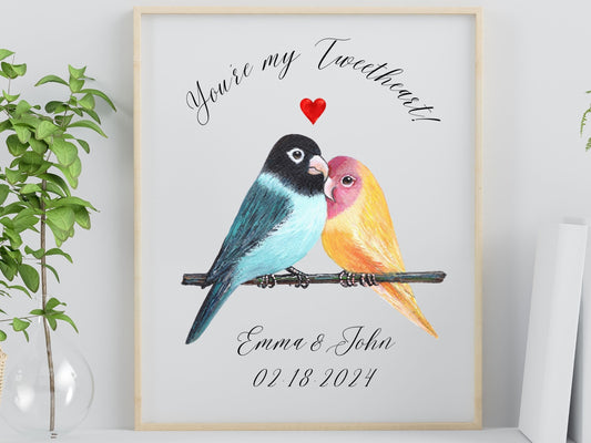 Personalized Lovebird Couple Names Print