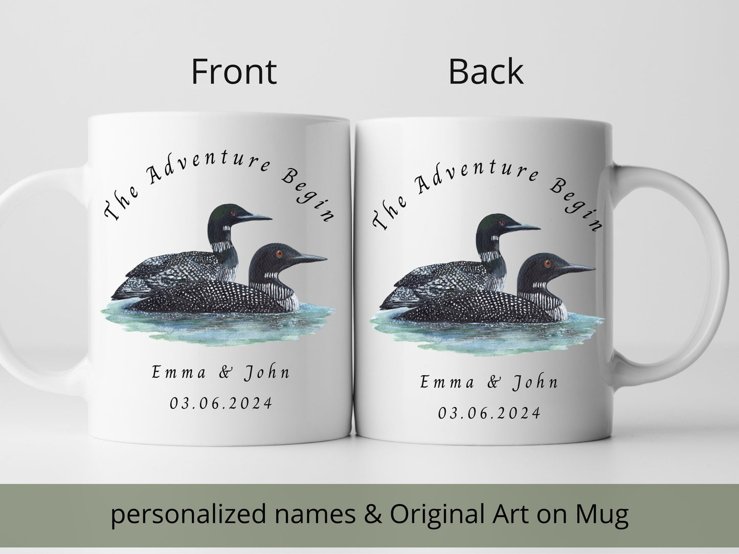 Personalized Loon Couple Coffee Mug: Wedding Engagement Gift