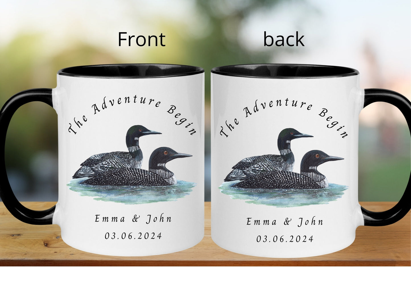 Personalized Loon Couple Coffee Mug: Wedding Engagement Gift