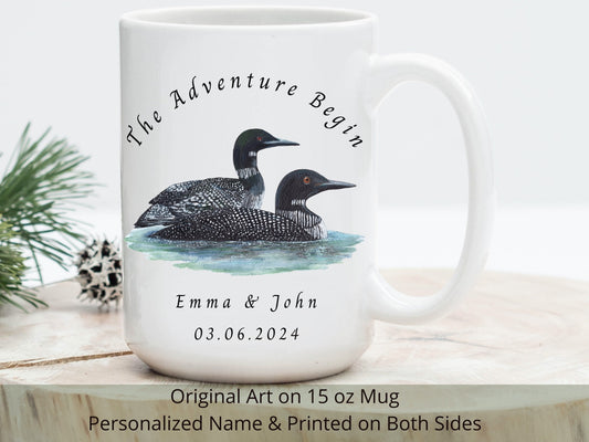 Personalized Loon Couple Coffee Mug: Wedding Engagement Gift