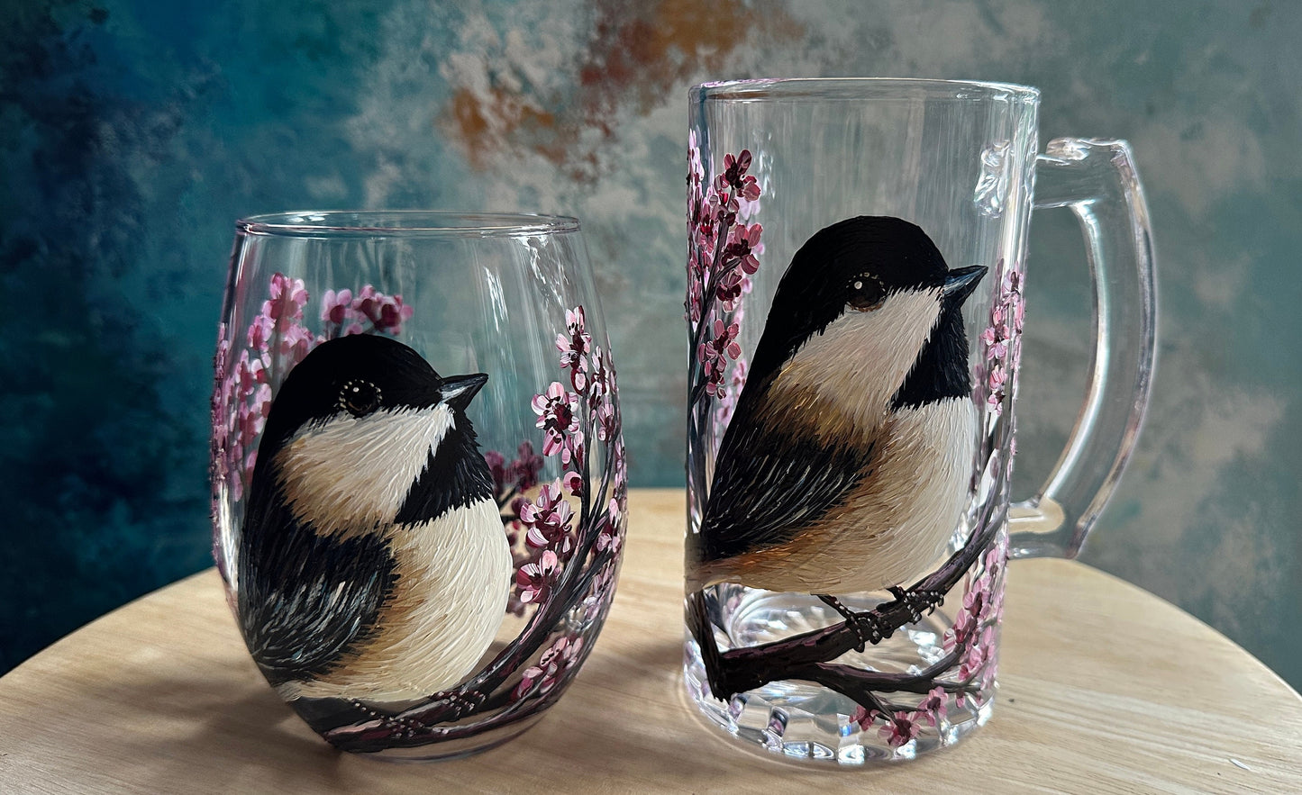 Hand Painted Chickadee Wine Glass: Bird Lover Gift