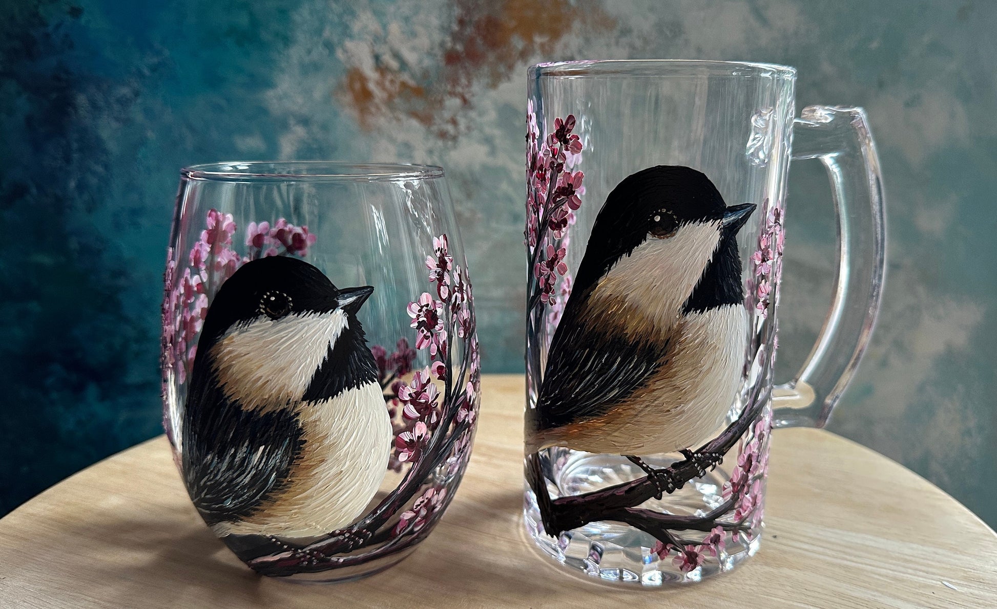 Hand Painted Chickadee Wine Glass: Bird Lover Gift