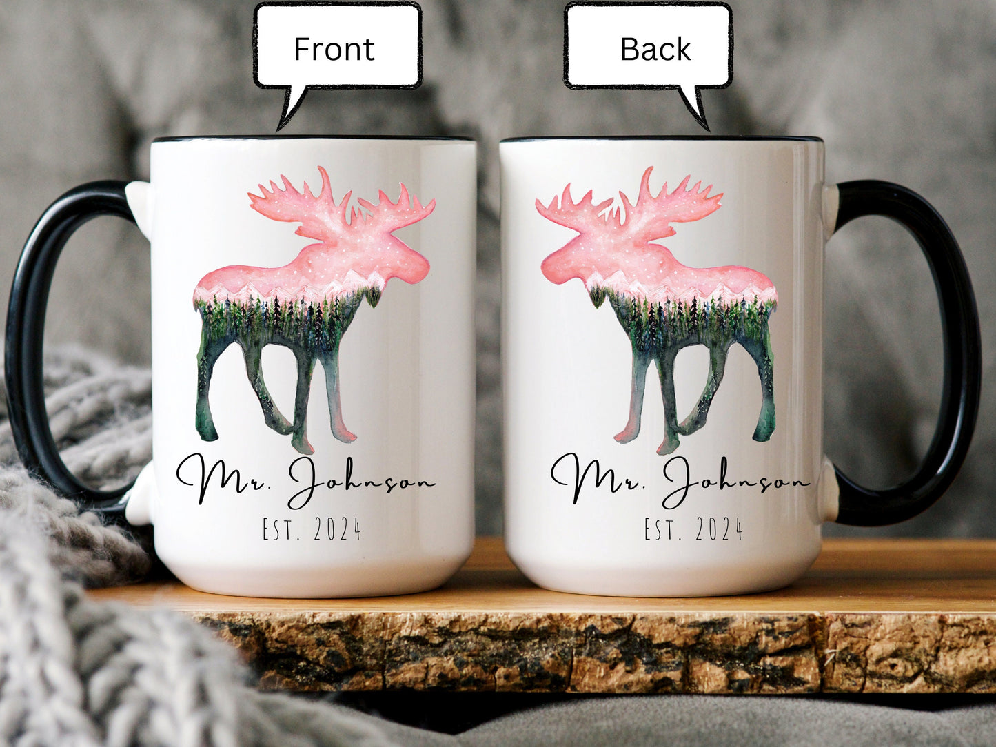 Personalized Moose Mug, Mr and Mrs Mug, Wedding Gift for Couple Gift, Custom Couple Name Mug, New Bride and Groom Gift, Husband and Wife Mug