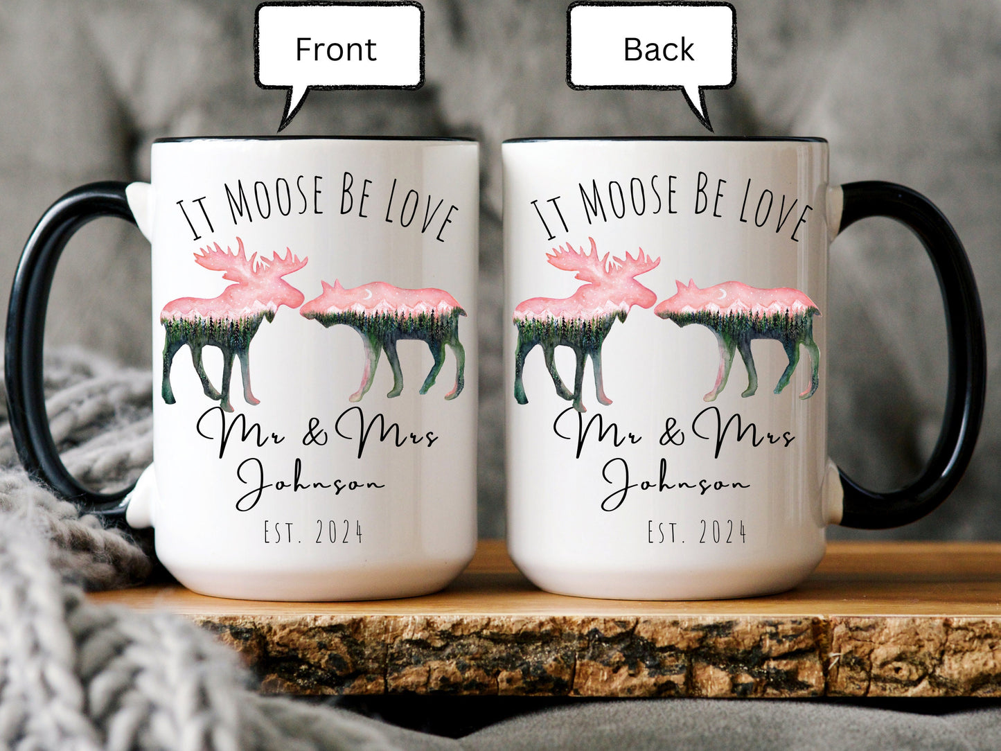 Personalized Moose Mug, Mr and Mrs Mug, Wedding Gift for Couple Gift, Custom Couple Name Mug, New Bride and Groom Gift, Husband and Wife Mug