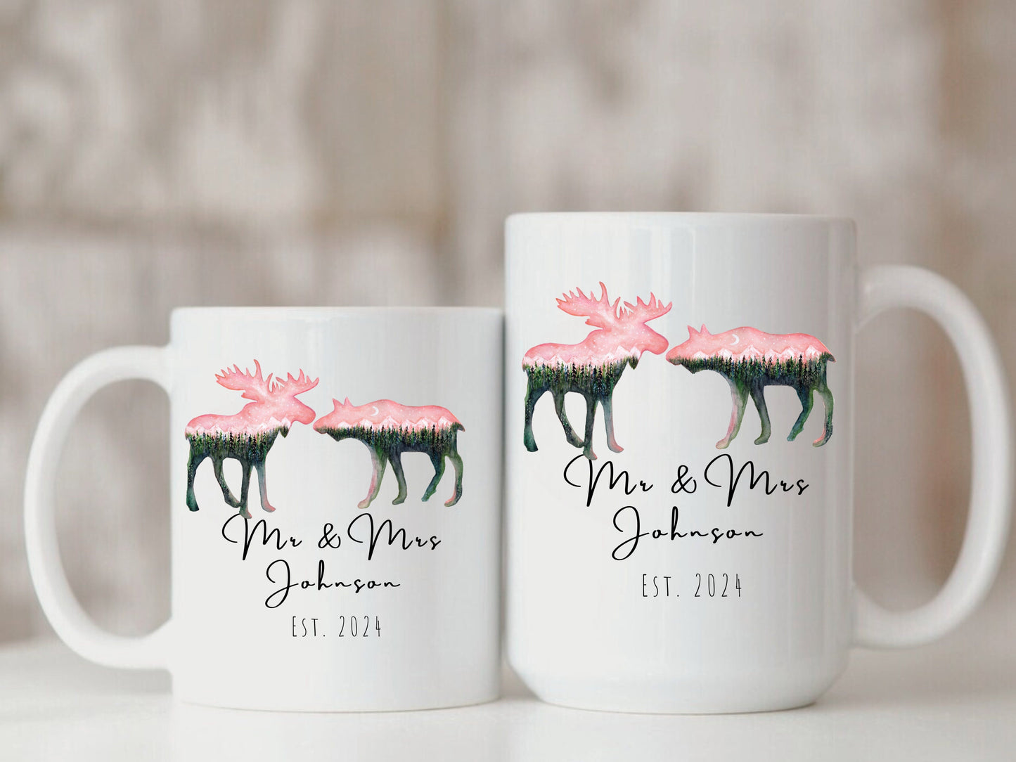 Personalized Moose Mug, Mr and Mrs Mug, Wedding Gift for Couple Gift, Custom Couple Name Mug, New Bride and Groom Gift, Husband and Wife Mug