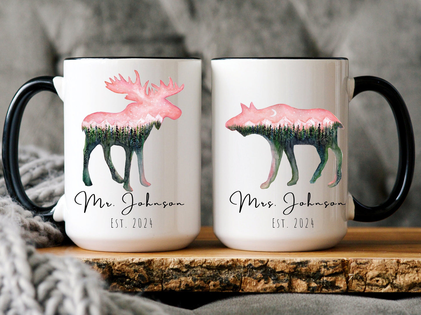 Personalized Moose Mug, Mr and Mrs Mug, Wedding Gift for Couple Gift, Custom Couple Name Mug, New Bride and Groom Gift, Husband and Wife Mug