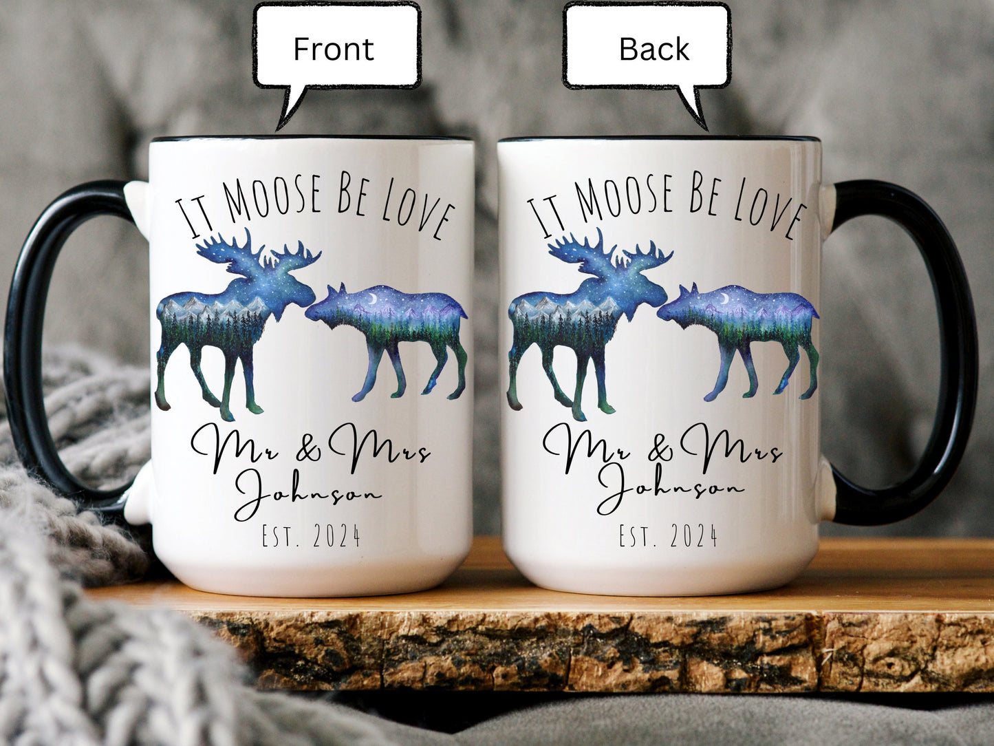 Personalized Mr and Mrs Coffee Mug, Moose Mug, Husband and Wide Mug, Bride and Groom Mug, Mr. and Mrs Mug, Mountain Moose, Anniversary Gift