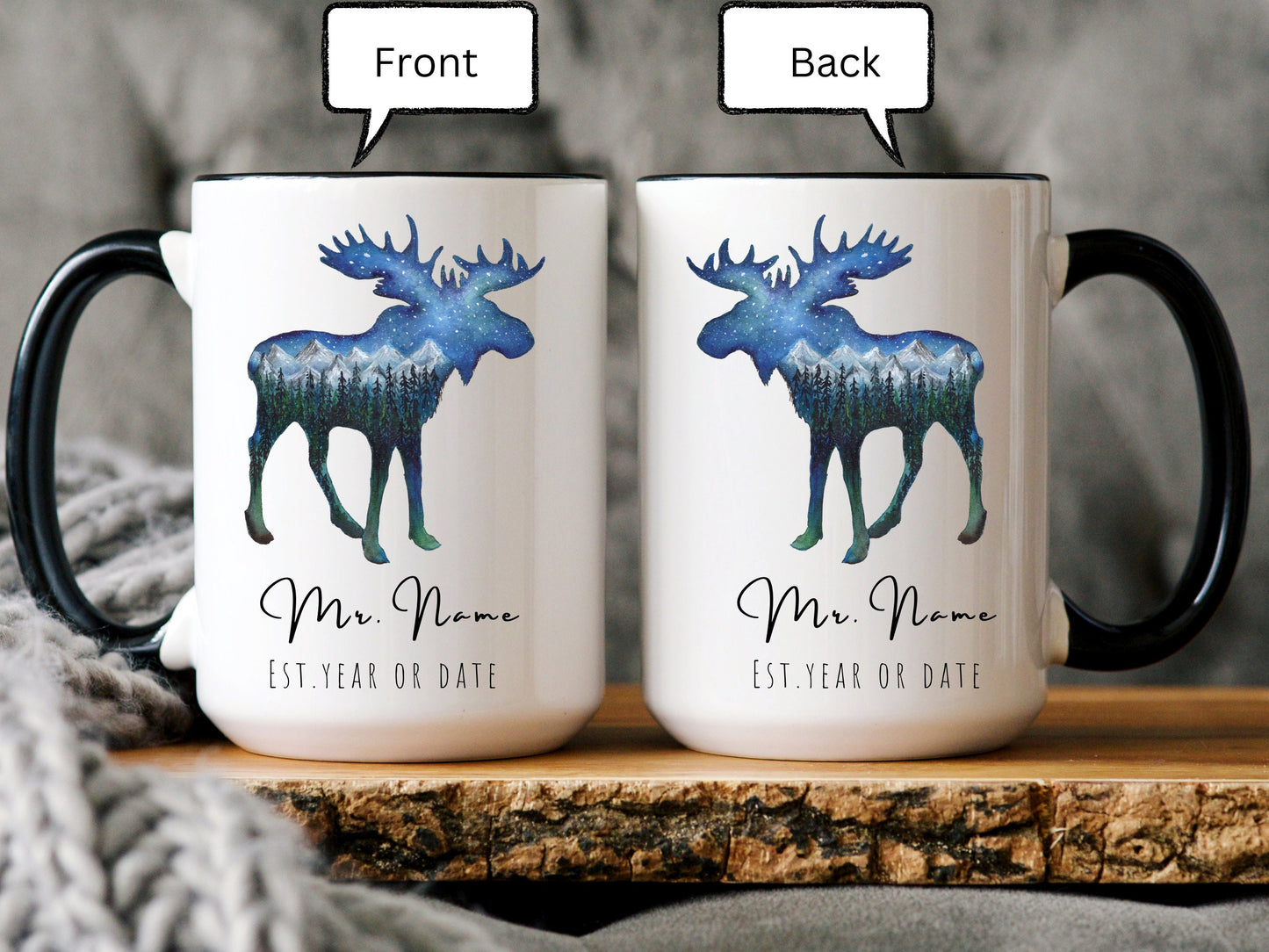 Personalized Mr and Mrs Coffee Mug, Moose Mug, Husband and Wide Mug, Bride and Groom Mug, Mr. and Mrs Mug, Mountain Moose, Anniversary Gift
