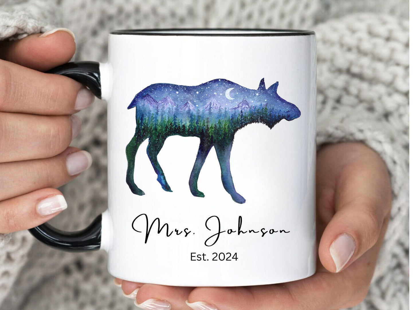 Personalized Mr and Mrs Coffee Mug, Moose Mug, Husband and Wide Mug, Bride and Groom Mug, Mr. and Mrs Mug, Mountain Moose, Anniversary Gift