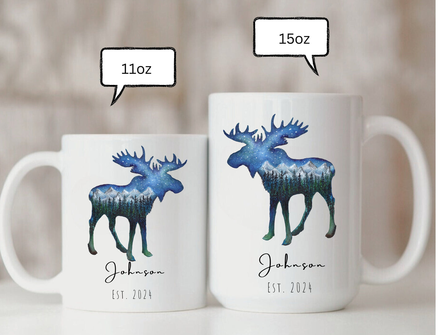 Personalized Mr and Mrs Coffee Mug, Moose Mug, Husband and Wide Mug, Bride and Groom Mug, Mr. and Mrs Mug, Mountain Moose, Anniversary Gift