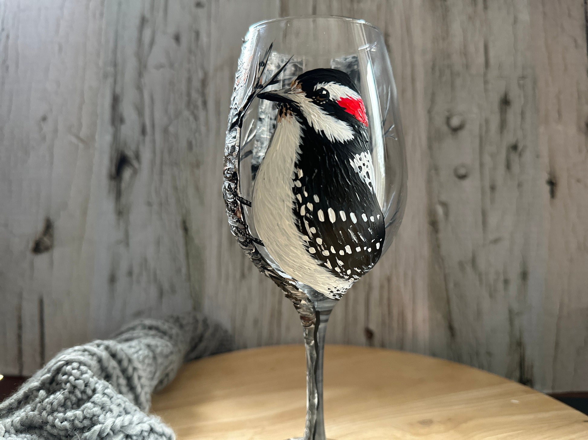 Hand-Painted Woodpecker Wine Glass: Bird Art Barware