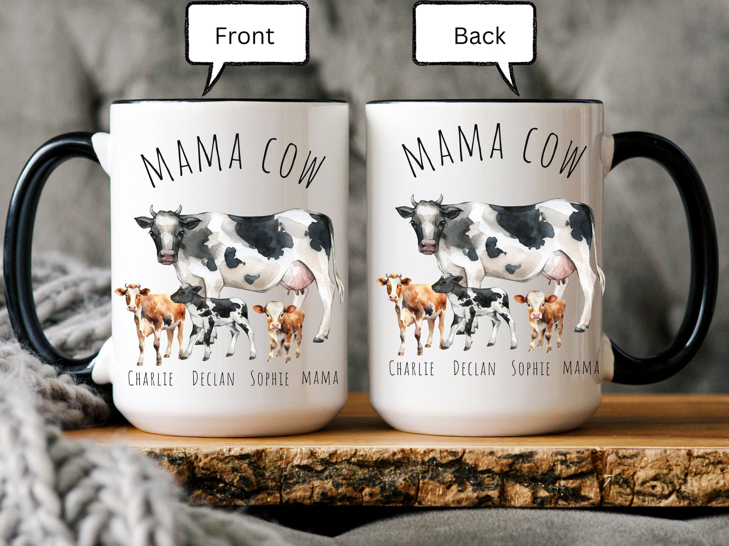 Personalized Cow Family Mug,  Mama Cow Mug, Papa Cow Mug, Cow Gift for Women, Cow Family Gift, Cow Lover Gift, Farm Animal Mug, Farm Gift