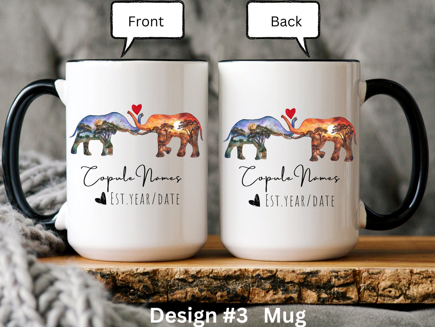 Personalized Elephant Couple Mug, Wedding Anniversary Gift
