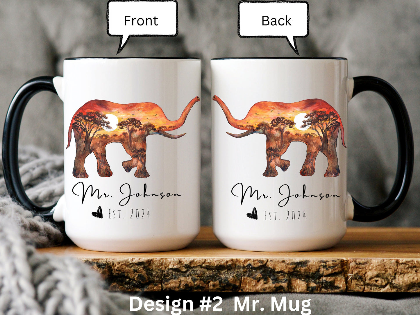 Personalized Elephant Couple Mug, Wedding Anniversary Gift