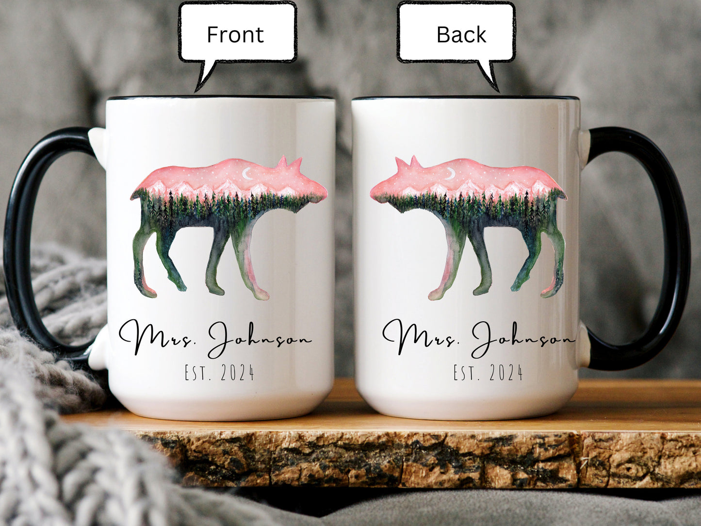 Personalized Moose Mug, Mr and Mrs Mug, Wedding Gift for Couple Gift, Custom Couple Name Mug, New Bride and Groom Gift, Husband and Wife Mug