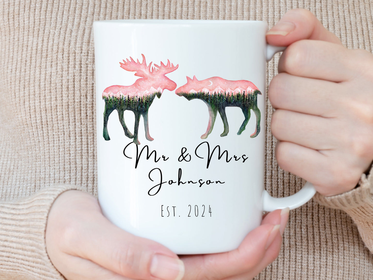Personalized Moose Mug, Mr and Mrs Mug, Wedding Gift for Couple Gift, Custom Couple Name Mug, New Bride and Groom Gift, Husband and Wife Mug