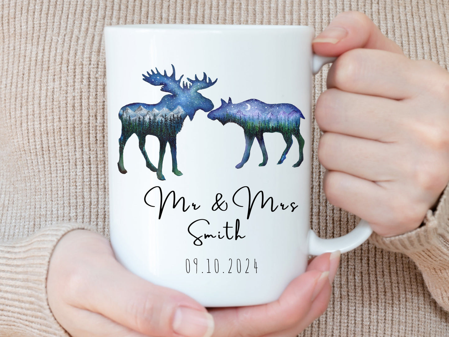 Personalized Mr and Mrs Coffee Mug, Moose Mug, Husband and Wide Mug, Bride and Groom Mug, Mr. and Mrs Mug, Mountain Moose, Anniversary Gift