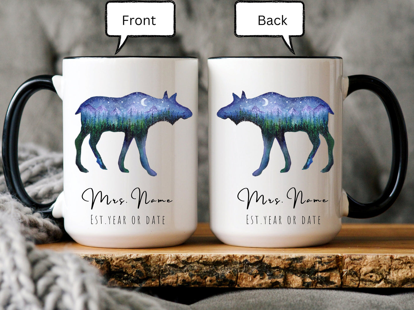 Personalized Mr and Mrs Coffee Mug, Moose Mug, Husband and Wide Mug, Bride and Groom Mug, Mr. and Mrs Mug, Mountain Moose, Anniversary Gift