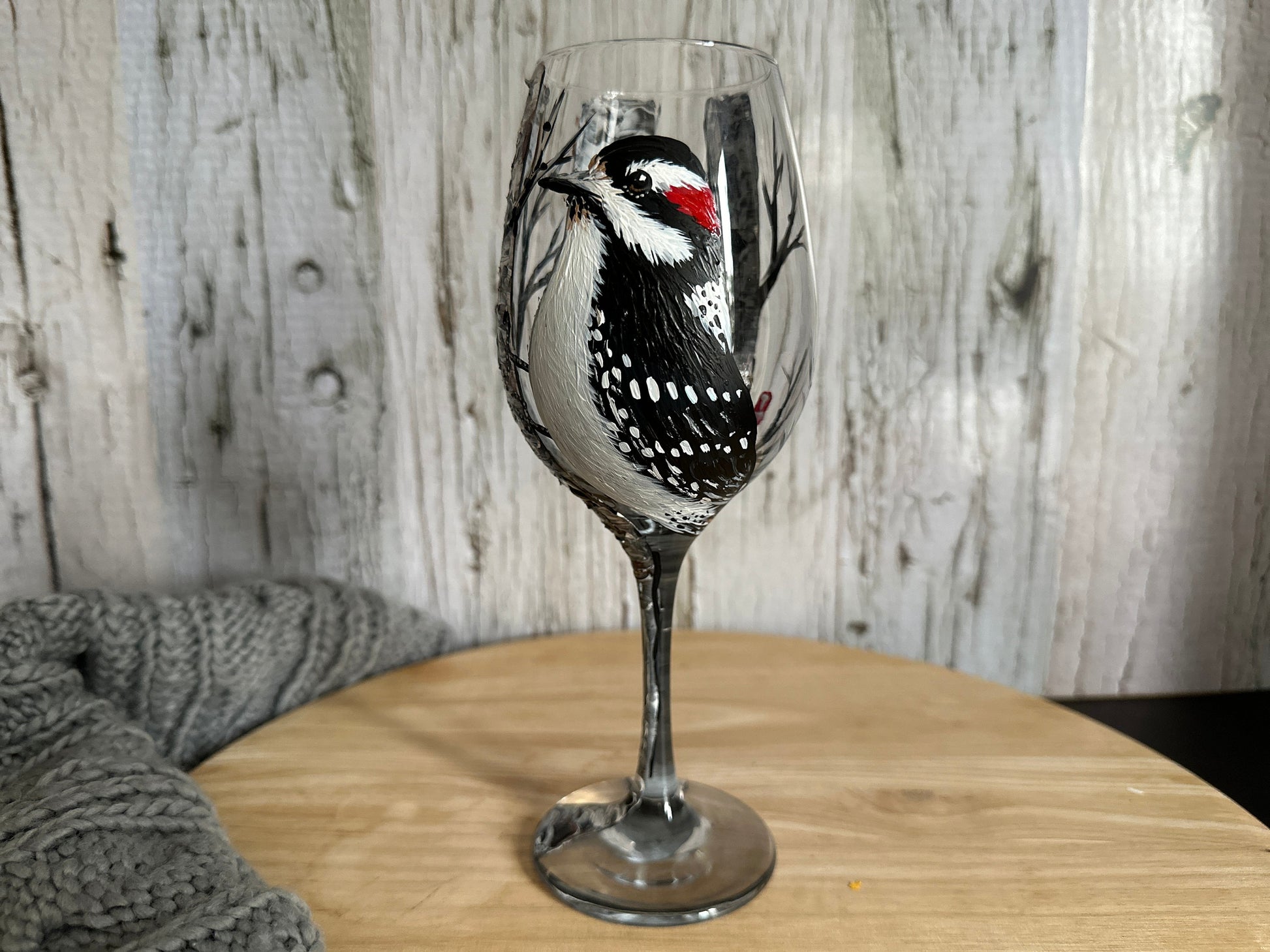 Hand-Painted Woodpecker Wine Glass: Bird Art Barware