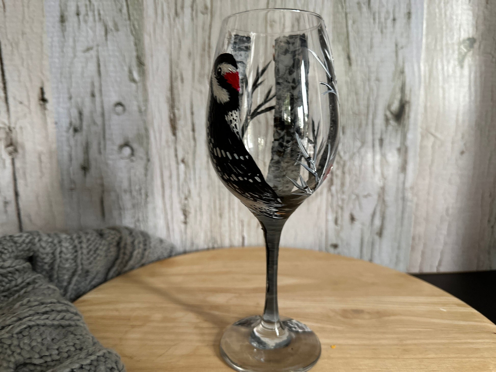 Hand-Painted Woodpecker Wine Glass: Bird Art Barware