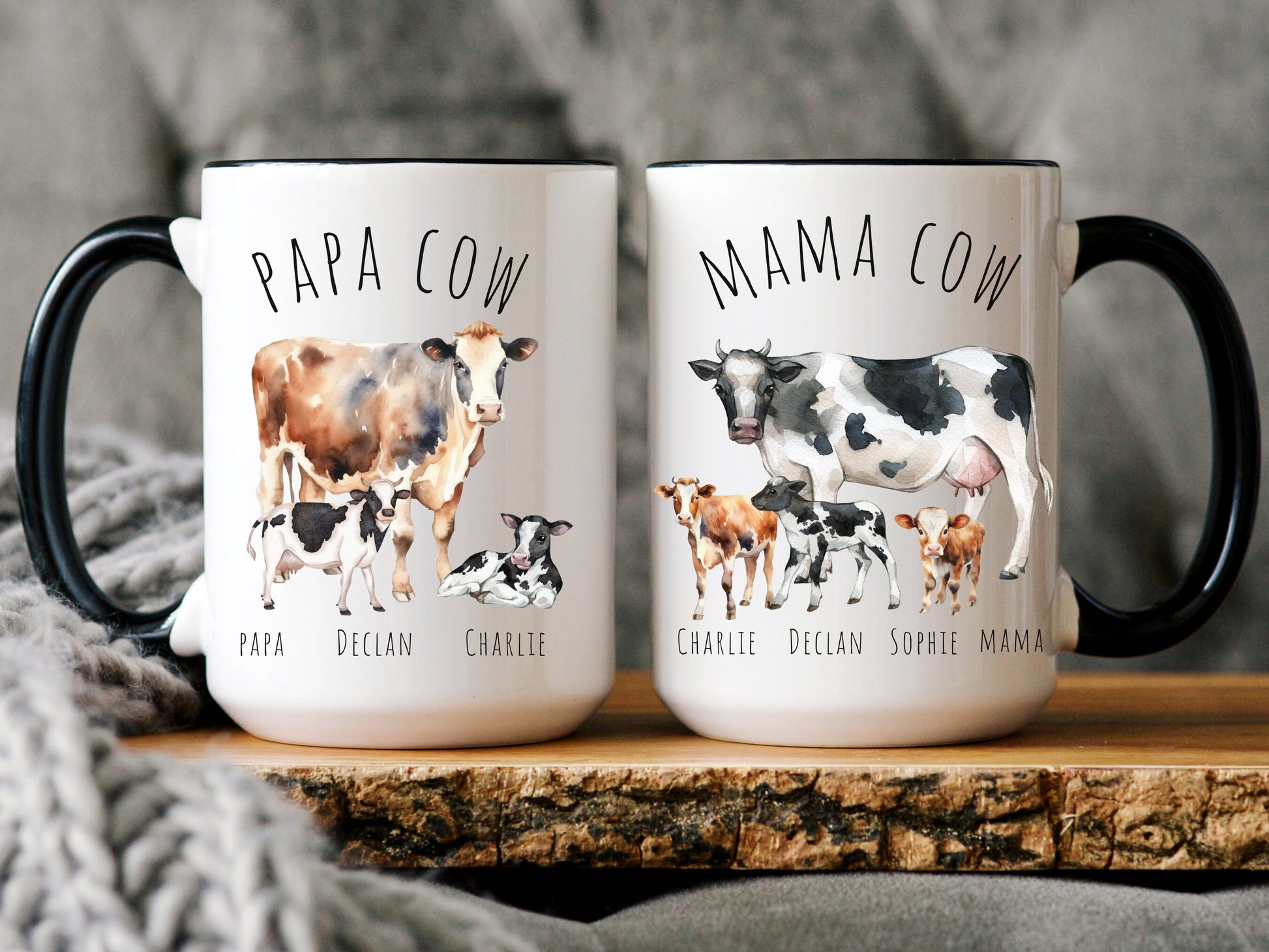 Personalized Cow Family Mug,  Mama Cow Mug, Papa Cow Mug, Cow Gift for Women, Cow Family Gift, Cow Lover Gift, Farm Animal Mug, Farm Gift