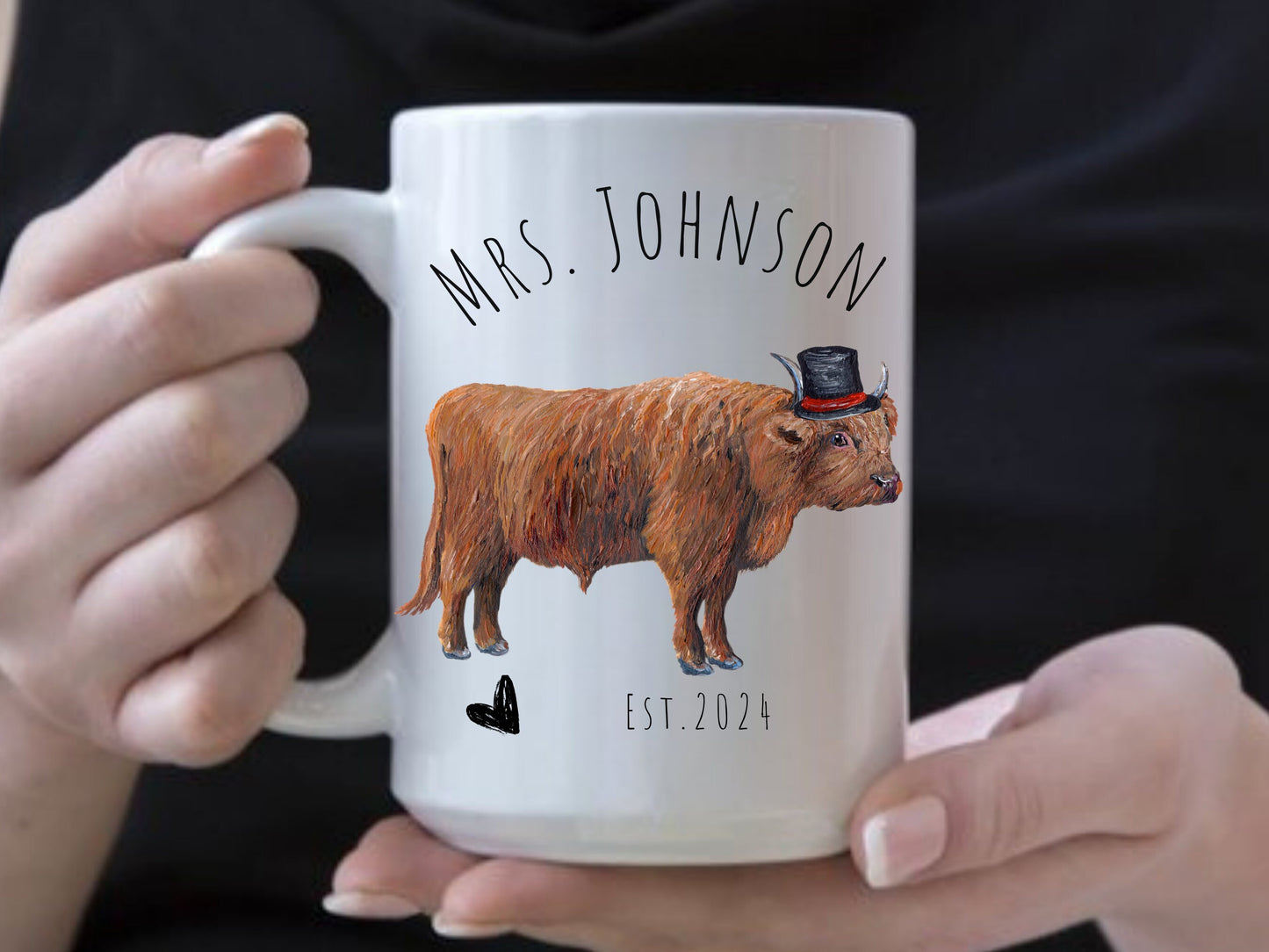 Personalized Mr. and Mrs. Coffee Mug, Highland Cow Couple Mug, Wedding Gift for Couple, Highland Cow Gift, Anniversary Gift, Engagement Gift