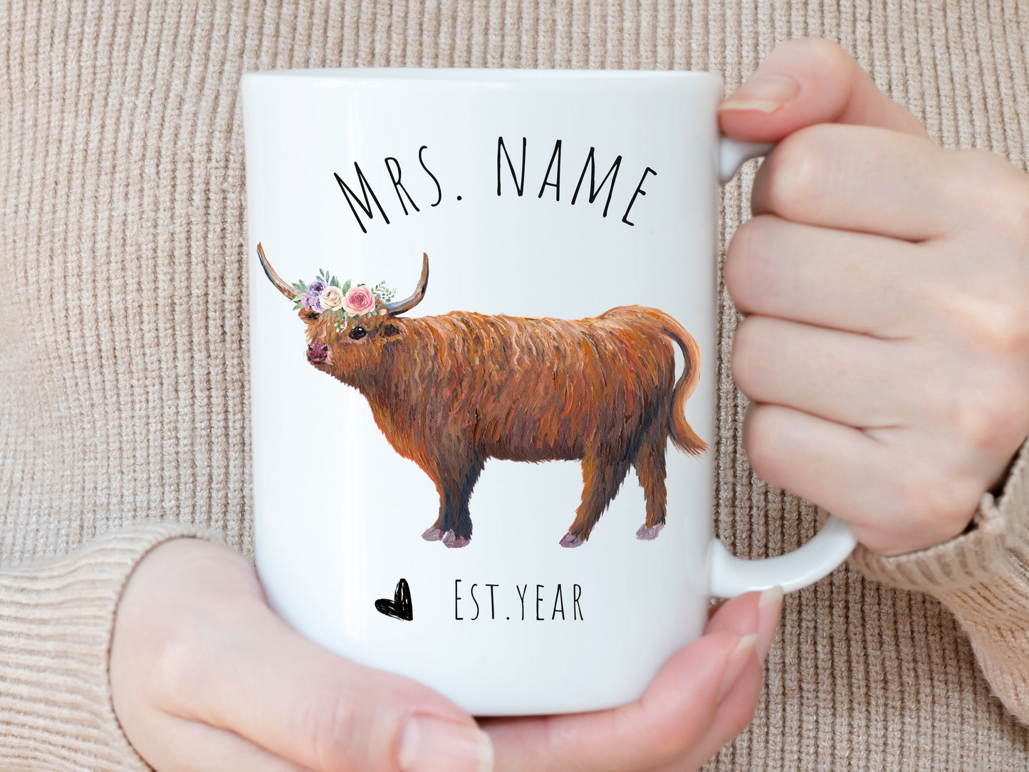 Personalized Mr. and Mrs. Coffee Mug, Highland Cow Couple Mug, Wedding Gift for Couple, Highland Cow Gift, Anniversary Gift, Engagement Gift