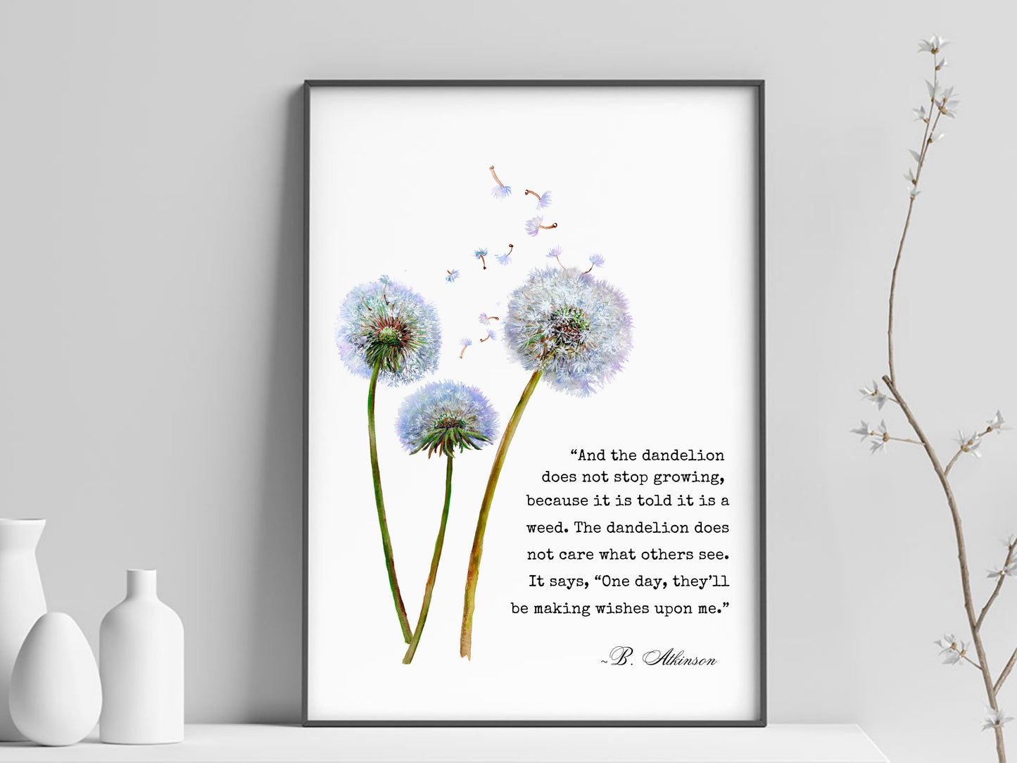 Dandelion Wish Quote, Printable Dandelion Wall Art, Dandelion Decor, Motivational Print, Positivity Quote Gift, Dandelion Lover Gift for Mom