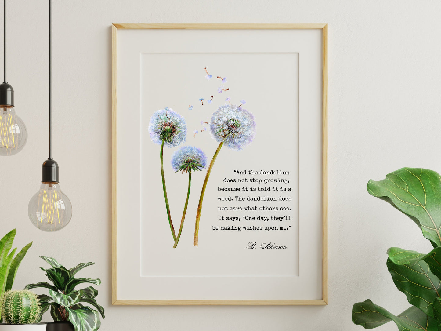 Dandelion Wish Quote, Printable Dandelion Wall Art, Dandelion Decor, Motivational Print, Positivity Quote Gift, Dandelion Lover Gift for Mom