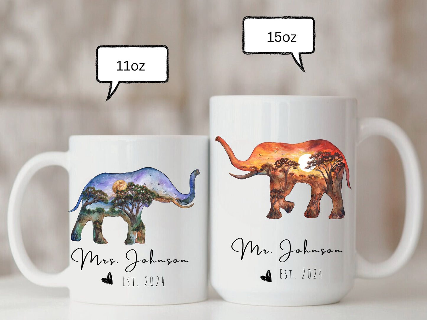 Personalized Elephant Couple Mug, Wedding Anniversary Gift