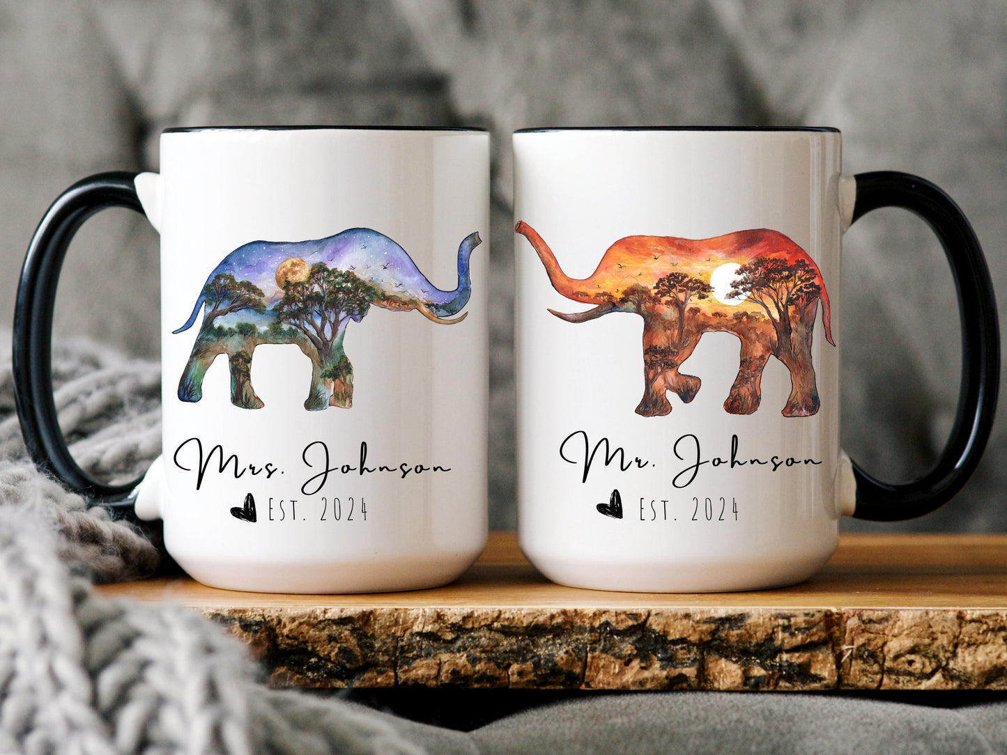 Personalized Elephant Couple Mug, Wedding Anniversary Gift