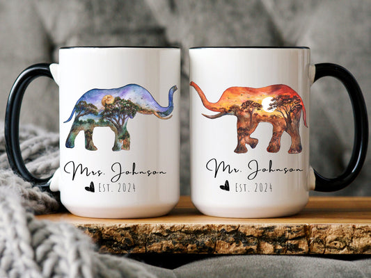 Personalized Elephant Couple Mug, Wedding Anniversary Gift