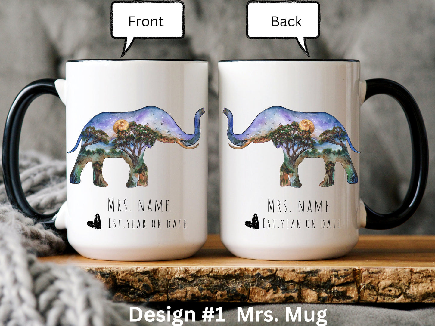 Personalized Elephant Couple Mug, Wedding Anniversary Gift