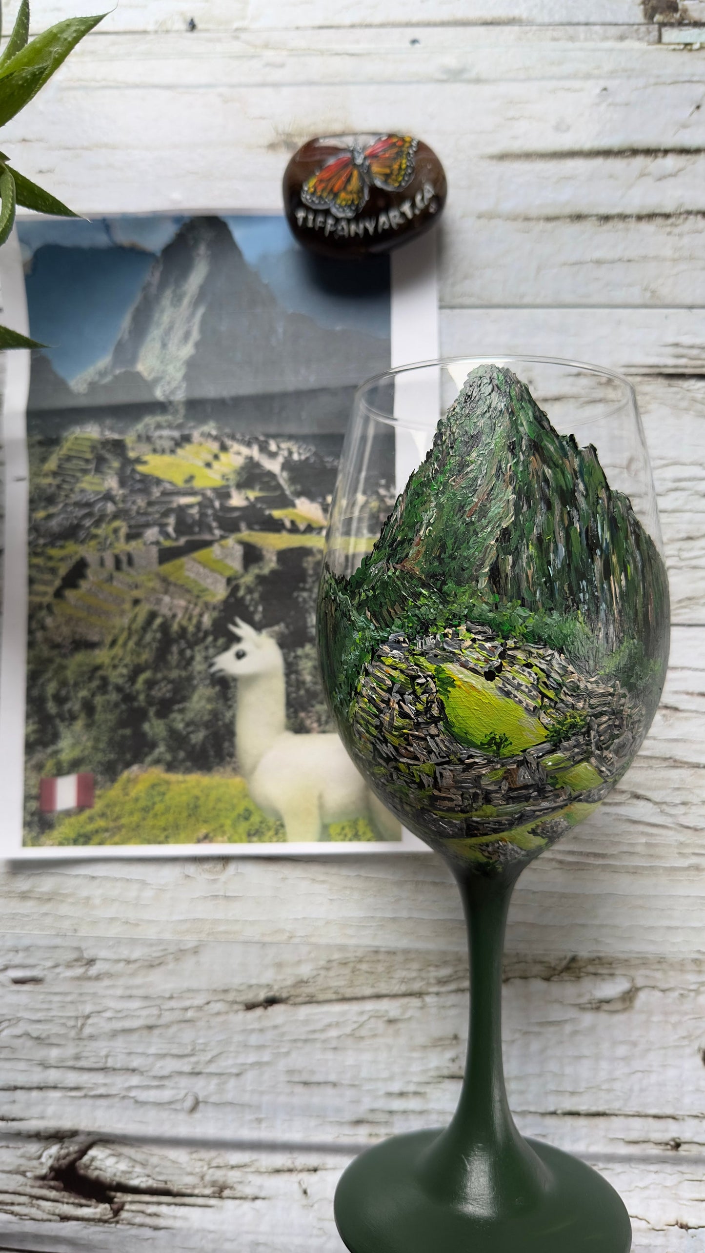 Hand Painted Custom Wine Glass: Personalized Landscape Travel Gift