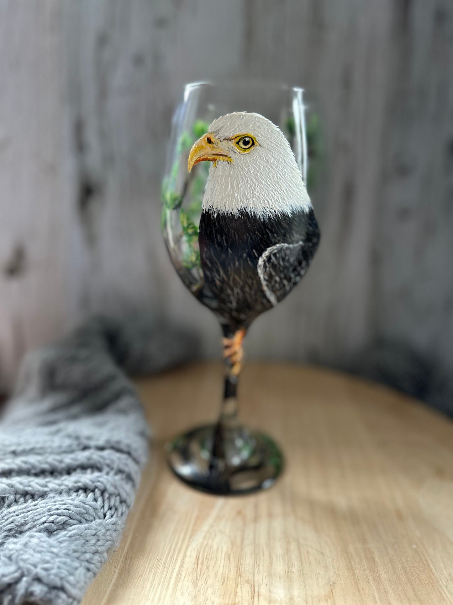 Hand Painted Eagle Wine Glass: Unique Bird Lover Gift