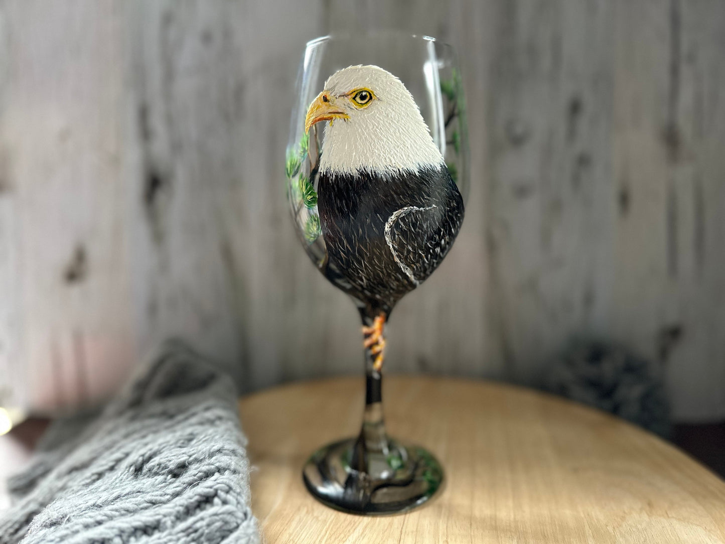 Hand Painted Eagle Wine Glass: Unique Bird Lover Gift