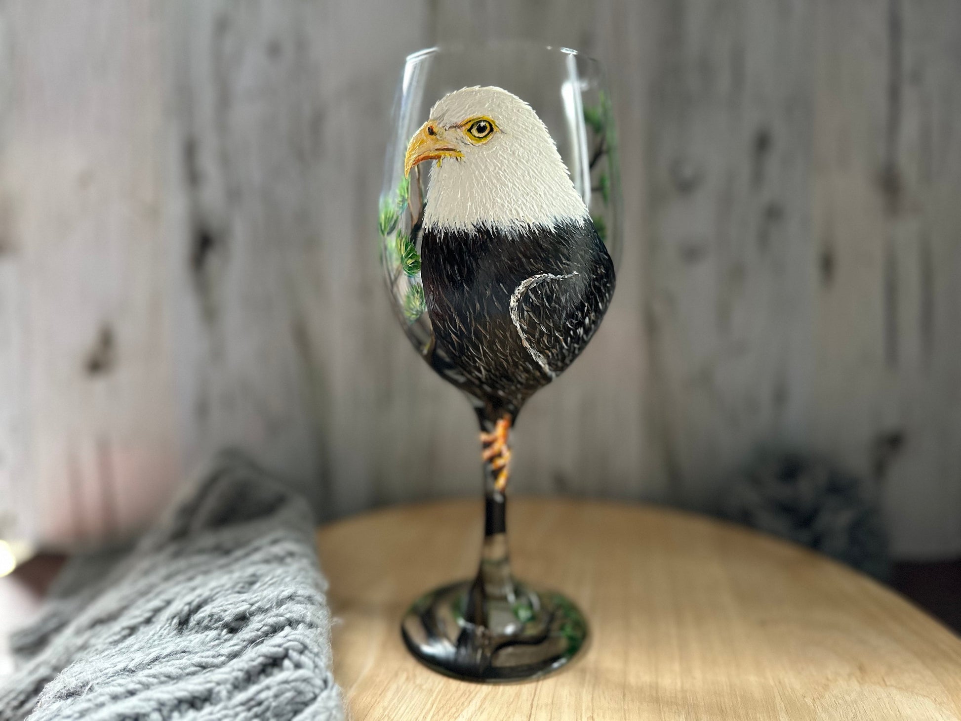Hand Painted Eagle Wine Glass: Unique Bird Lover Gift